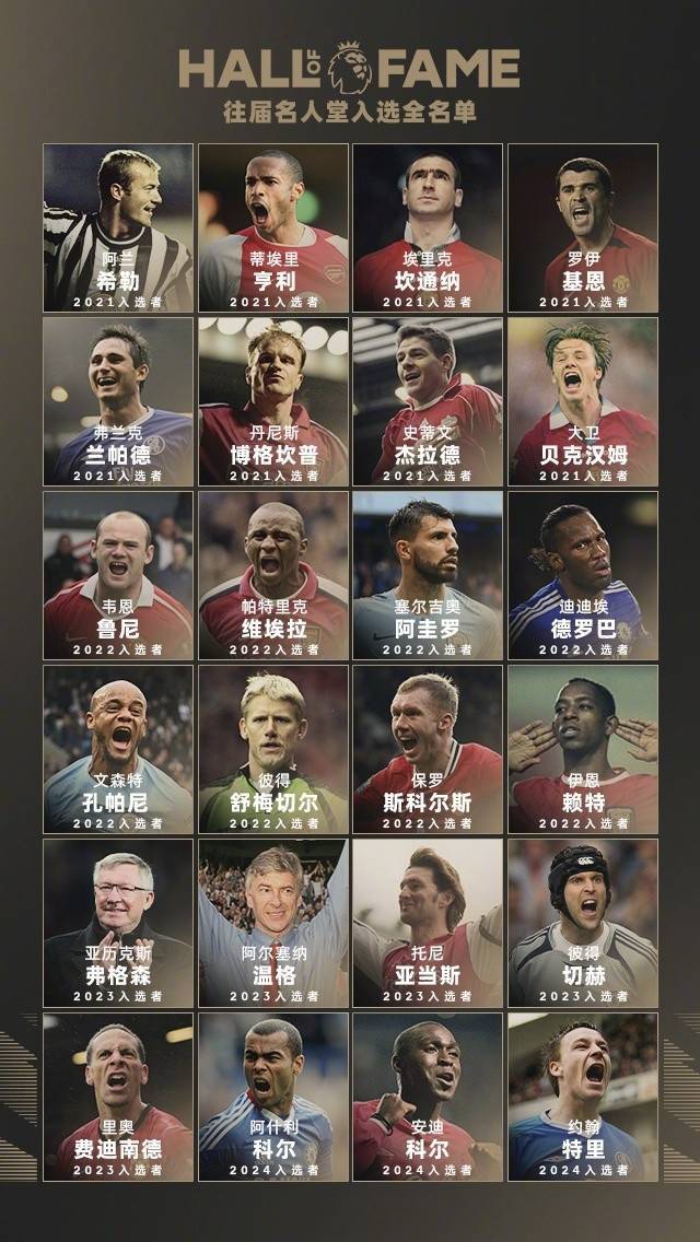 历届英超名人堂回顾：弗格森、温格、亨利、坎通纳等24人在列